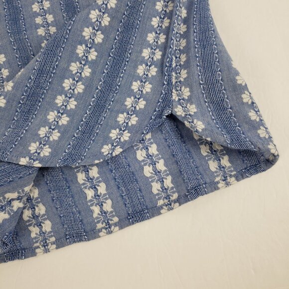 Loft XXS Blue White Embroidery Cotton Women Spring Blouse Top Short Sleeve - Picture 6 of 14